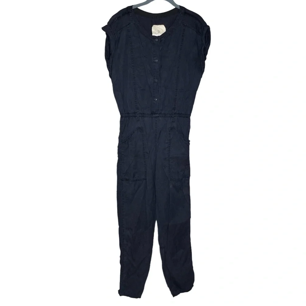 Anthropologie hei hei navy utility jumpsuit short sleeve blue women’s size small - Picture 2 of 7